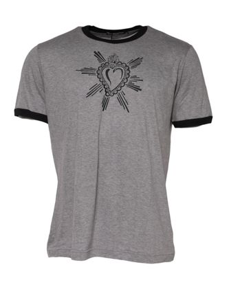 Dolce & Gabbana Mens Gray Sacred Heart Cotton Crew Neck T-Shirt