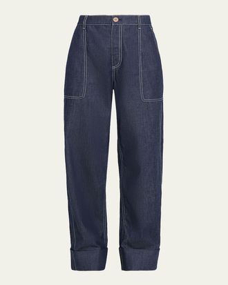 Lafayette 148 New York Cuffed Straight-Leg Silk Georgette Pants
