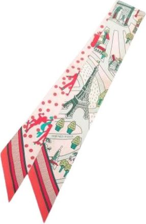 Herm&egrave;s Pre-owned Twilly - Les Nouveaux Amoureux de Paris - Dames - Vintage Accessoires - Roze - ONE Size - Vintage