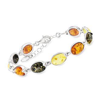 Ross-Simons Multicolored Amber Bracelet in Sterling Silver