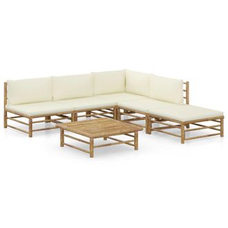 vidaXL Set De Muebles De Jard&iacute;n 6 Piezas Bamb&uacute; Y Cojines Blanco Crema Vidaxl