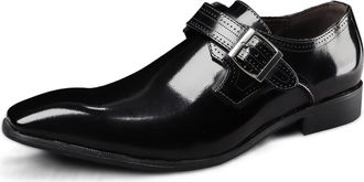 Generic Dress Shoes for Men Slip On Monk Strap Square Toe Burnished Toe Vegan Leather Anti-Slip Non Slip Resistant Low Top Rubber Sole Outdoor(Black,10.5 UK)