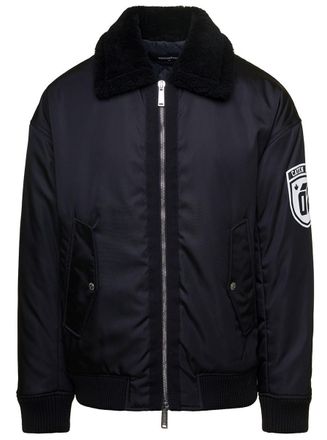 Dsquared2 Ciprus Black Bomber Jacket With Contrasting Logo Patch And Print In Nylon Man