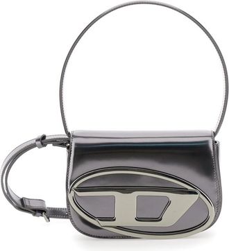 Diesel 1dr Silver-tone Shoulder Bag With Oval D Patch In Lamintaed Leather