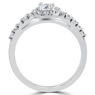 Pompeii3 3/4CT Cushion Halo Round Diamond Engagement Ring 14K White Gold Size Selectable