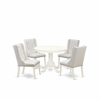 East West Furniture 5-Piece Dinette Room Set Includes 1 Pedestal Dining Room Table and 4 Light Grey Linen Fabric Kitchen Chairs
