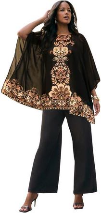 Roaman's Georgette Poncho in Black Jasmine Garden at Nordstrom, Size 32