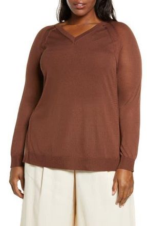 Lafayette 148 New York Sheer Sleeve V-Neck Sweater in Copper Dust at Nordstrom Rack, Size 3X