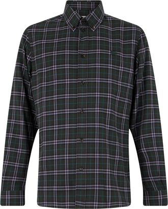 Burberry Gevlochten Katoenen Shirt - Heren - Casual Overhemden - Groen - M - Katoen - Overhemden
