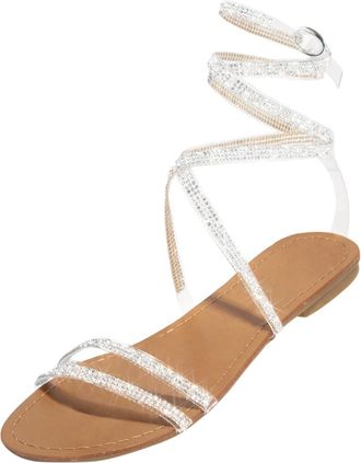 Generic Rhinestone Clear Strap Sandals for Women, Glitter Evening Dressy Low Heeled Slides, Sparkling Party Wedding Shoes, Womens Fashion Summer Ankle Strap S