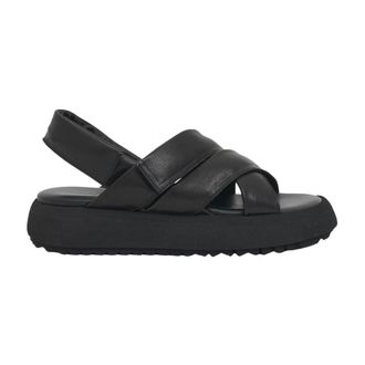 Puro Flat Sandals, female, Black, Size: 8 US Sandalo in Pelle Criss Cross