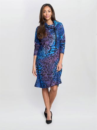 Gina Bacconi Womens Aileen Abstract Print Dress - Blue - Size X-Large