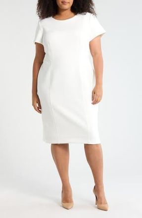 Calvin Klein Short Sleeve Scuba Knit Sheath Dress in Cream at Nordstrom Rack, Size 18W