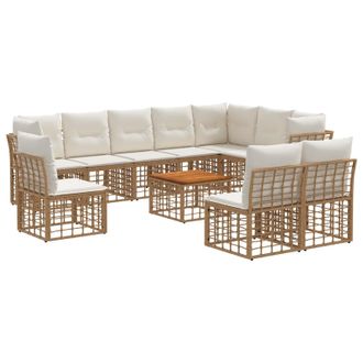 vidaXL Conjunto De Sof&aacute;s De Exterior 11 Pcs Natural Y Crema Poli&eacute;ster Vidaxl
