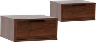 HOMN Juego 2 mesitas de noche flotante 1 caj&oacute;n color nogal