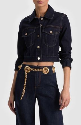 Alice & Olivia Chloe Boxy Crop Denim Jacket in Dark Rinse at Nordstrom, Size X-Small
