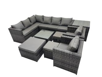 Fimous Patio Furniture Sets with Corner Sofa 3 Footstools Side Table in Dark Grey
