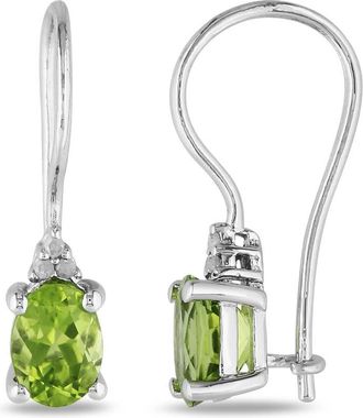 Amour Emerald Cut Peridot and Diamond Accent Euroback Earrings In Sterling Silver