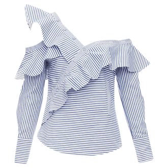 Self Portrait Self Portrait Striped Off Shoulder Asymmetric Ruffle Top