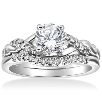 Pompeii3 5/8 cttw Diamond Engagement Wedding Ring Set Twist Curve Band 14k White Gold