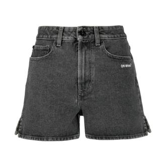 Off-white Icon Diag Logo Shorts - Dames - Denim shorts - Grijs - W27 - Katoen - Korte Broeken