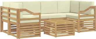 vidaXL Conjunto De Sof&aacute;s De Exterior 7 Uds. Blanco Y Crema Poli&eacute;ster Vidaxl