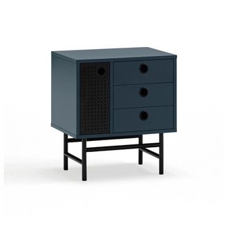 Teulat Mesita de noche 1 puerta 3 cajones gris antracita y negra