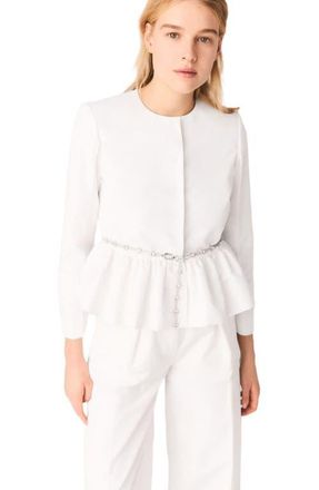 Maje Cropped jacket with jewelled belt in White at Nordstrom, Size 42 Eu