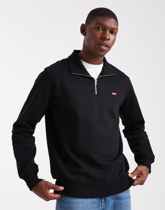 Levi's Original Hallmark - Felpa nera con zip corta e logo-Nero