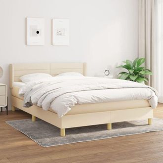 vidaXL Cama Box Spring Con Colch&oacute;n Tela Color Crema 140x190 Cm Vidaxl