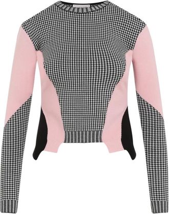 Alexander McQueen Alexander McQueen, Round-neck Knitwear, female, Multicolor, Size: XS Chic Black Houndstooth Sweater