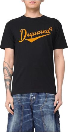 Dsquared2 Tops, Heren, Zwart, S, Katoen, Cool Fit Velvet Logo T-Shirt