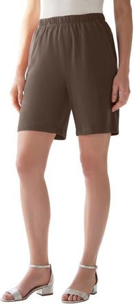Roaman's Plus Size Soft Knit Pull On Short in Chocolate at Nordstrom, Size Medium