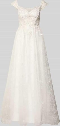 Unique Maxikleid mit Pailletten in Offwhite, Gr&ouml;&szlig;e 32