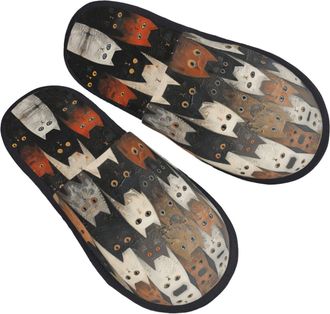 Generic Fuzzy Slippers Cat Printing Fluffy Slippers Casual Unisex House Slipper For Bedroom Indoor Party L
