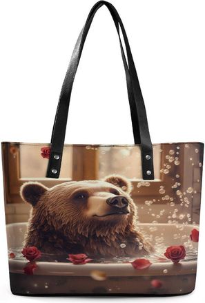 Generic Funny Bear Bathtub Tote Bags for Women Cute Shoulder Purses Handbags