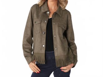 Lisette Ashley Suede Fringe Detail Jacket In Olive