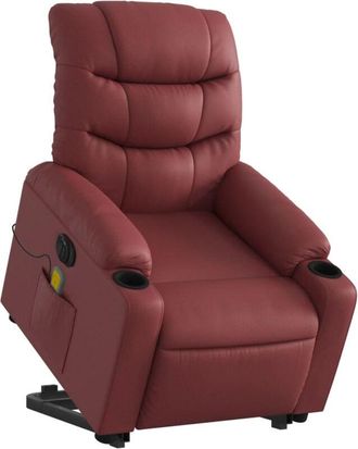 vidaXL Vidaxl - Sill&oacute;n De Masaje Elevable El&eacute;ctrico Cuero Artificial Rojo Tinto