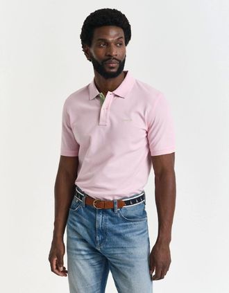 GANT Mens Regular-Fit Contrast Pique Ss Polo Shirt - Pink - Size: 40