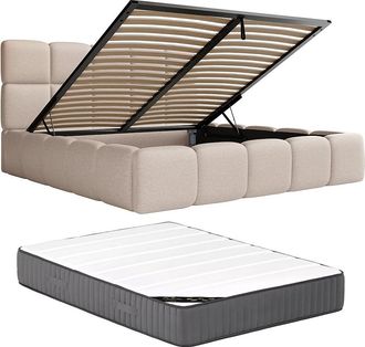 Pascal Morabito Canap&eacute; abatible de 160 x 200 cm - Tela jaspeada - Beige + Colch&oacute;n - DAMADO de Pascal Morabito