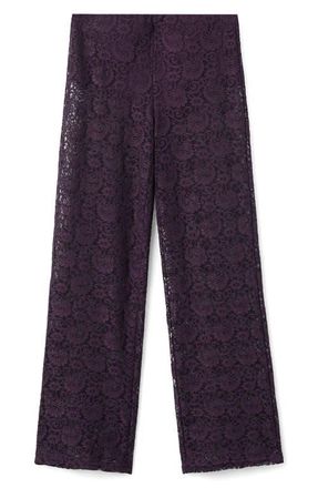 Mango Mid Rise Straight Leg Lace Pants in Wine at Nordstrom, Size X-Large