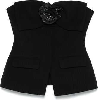 Self Portrait Corsage top - women - Polyester/Polyester - 14 - Black