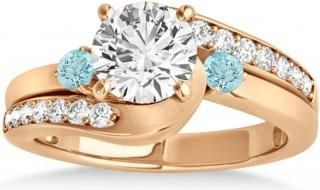 Allurez Swirl Design Aquamarine & Diamond Engagement Ring Setting 14k Rose Gold 0.38ct