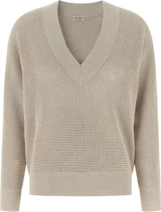 Brunello Cucinelli Openwork Sweater Maglioni Beige-Donna