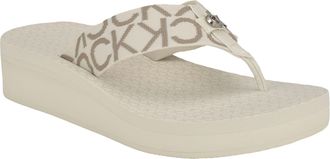 Calvin Klein Womens Meena Flip Flop, Ivory/Silver 152 Logo, 36