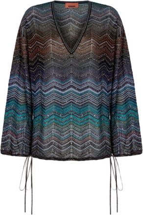 Missoni Chevron Lam&eacute; Viscose Blouse met Pailletten - Dames - Blouses - Blauw - 3XS - Pailletten - Overhemden