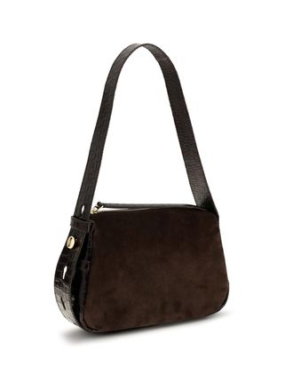 Tory Burch Womens Romy Suede Small Shoulder Bag Dark Cocoa
