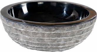 Wanda Collection Lavabo sobre encimera redondo de piedra negro 40 cm