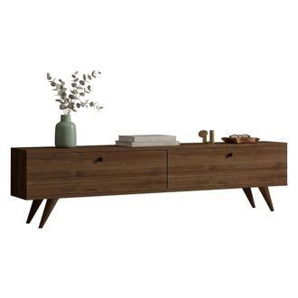 Dmora Mueble Tv Atestino, 2 Compartimentos, 2 Puertas, Apertura Abatible, 160x25x40h Cm, Color Marr&oacute;n Nogal