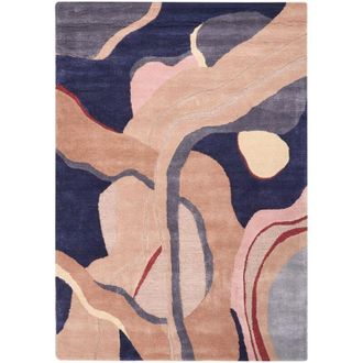 Beliani Tappeto in viscosa e lana fatto a mano Forma rettangolare Stile retr&ograve; 160 x 230 cm Beige e blu Almora
